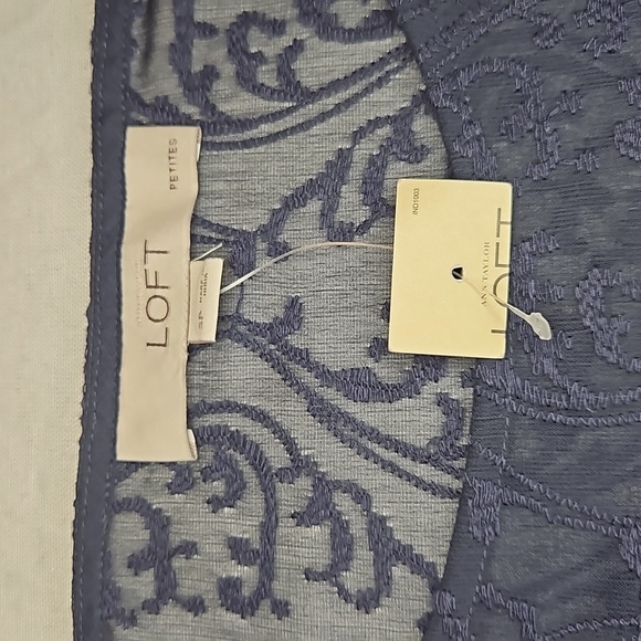 NWT Ann Taylor loft navy sheer embroidered top size Petite Small - Picture 7 of 12